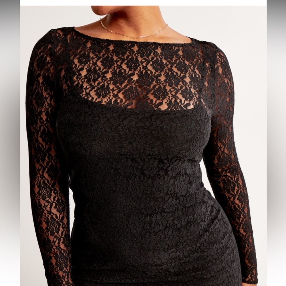 NWT Abercrombie & Fitch Long-Sleeve Lace Mini Dress Black XS Tall